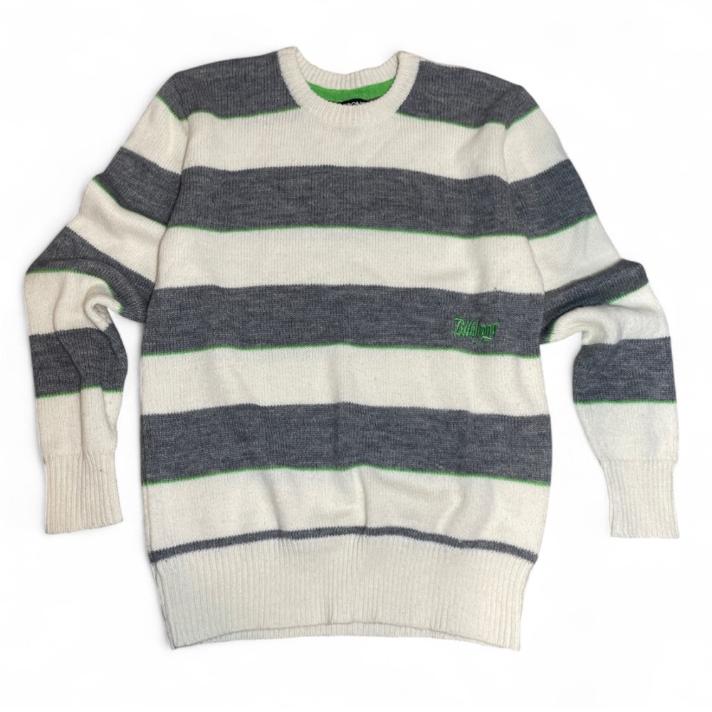 Vintage Y2K Billabong Mens M Cream Gray Skater‎ Striped Knit Grunge Sweater